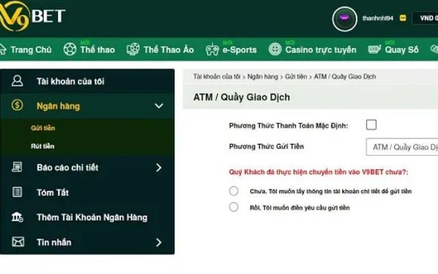 Cách nạp tiền vào V9bet qua ATM