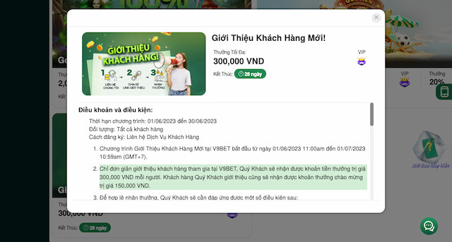 Giới thiệu khách hàng mới, V9BET tặng ngay 300 000 đồng