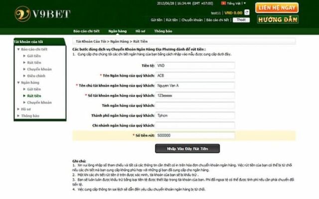 Hướng dẫn rút tiền nhà cái V9bet đơn giản