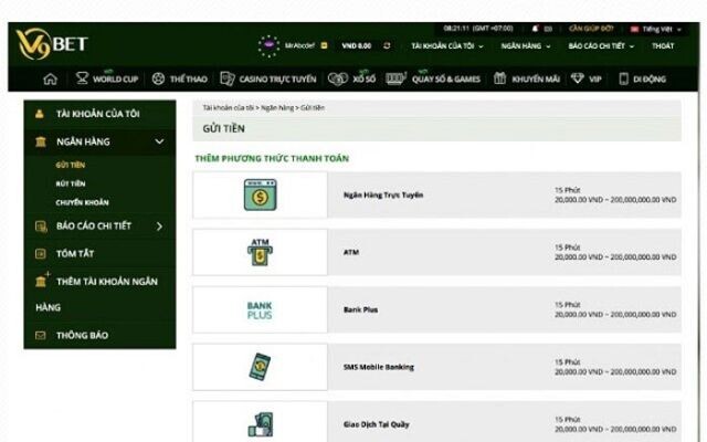 Một số phương thức nạp tiền tại nhà cái V9bet